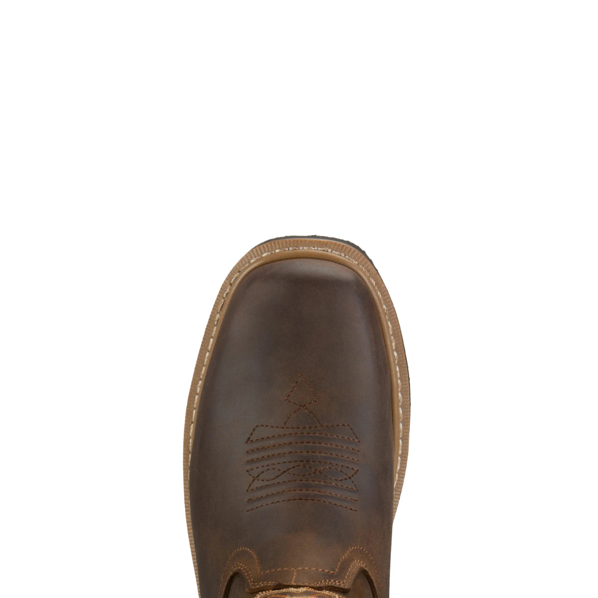 Bottom view of brown Western work boot