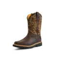 Brown 10-inch Western work boot with embroidered shaft, side view