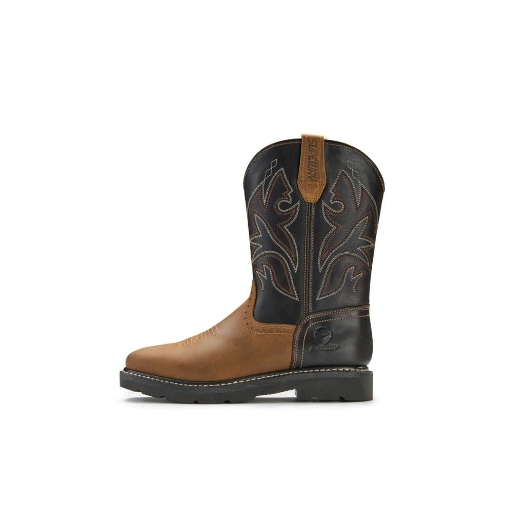 Side view of the SUREWAY 1005 brown and black Western boot