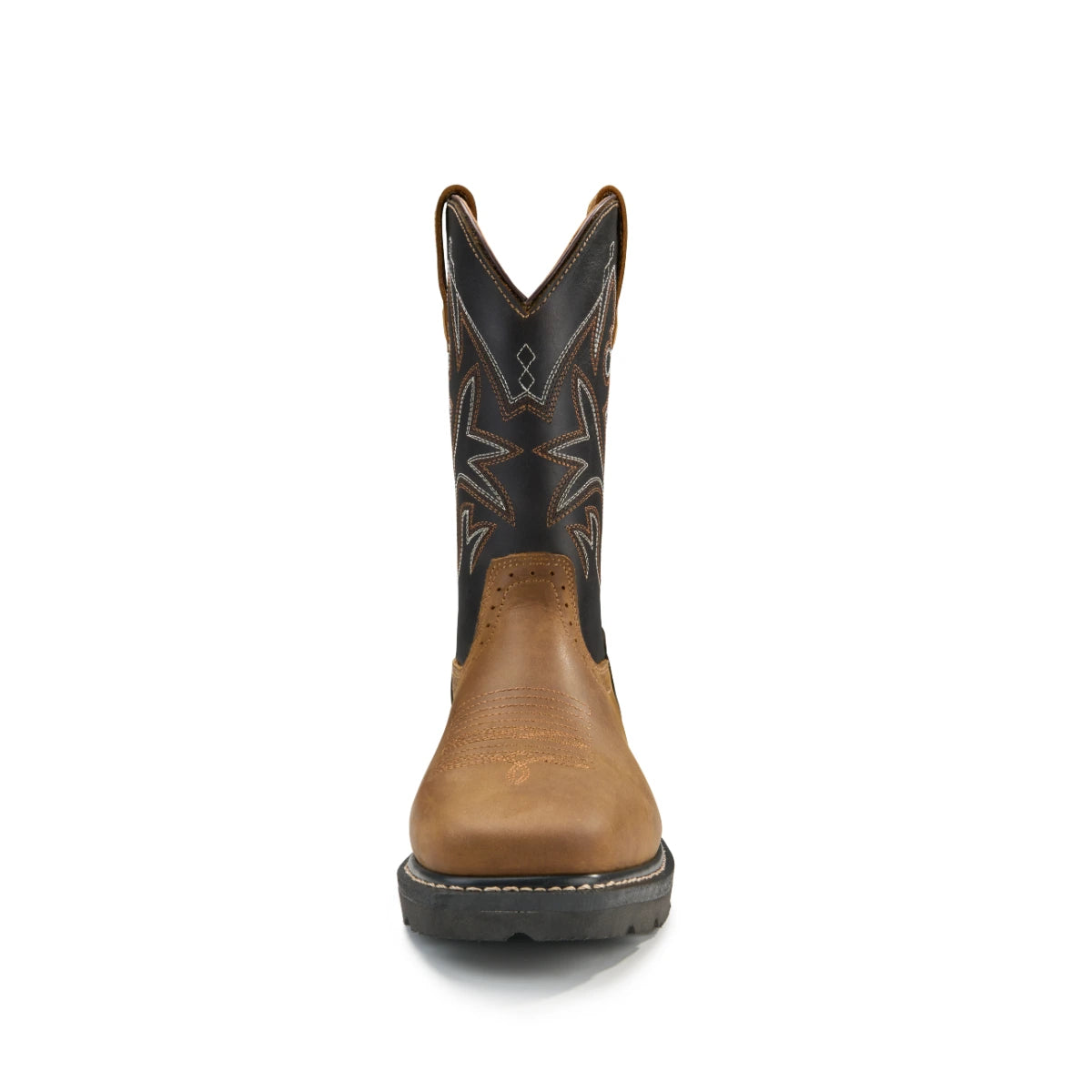Front view of the SUREWAY 1005 brown and black Western boot