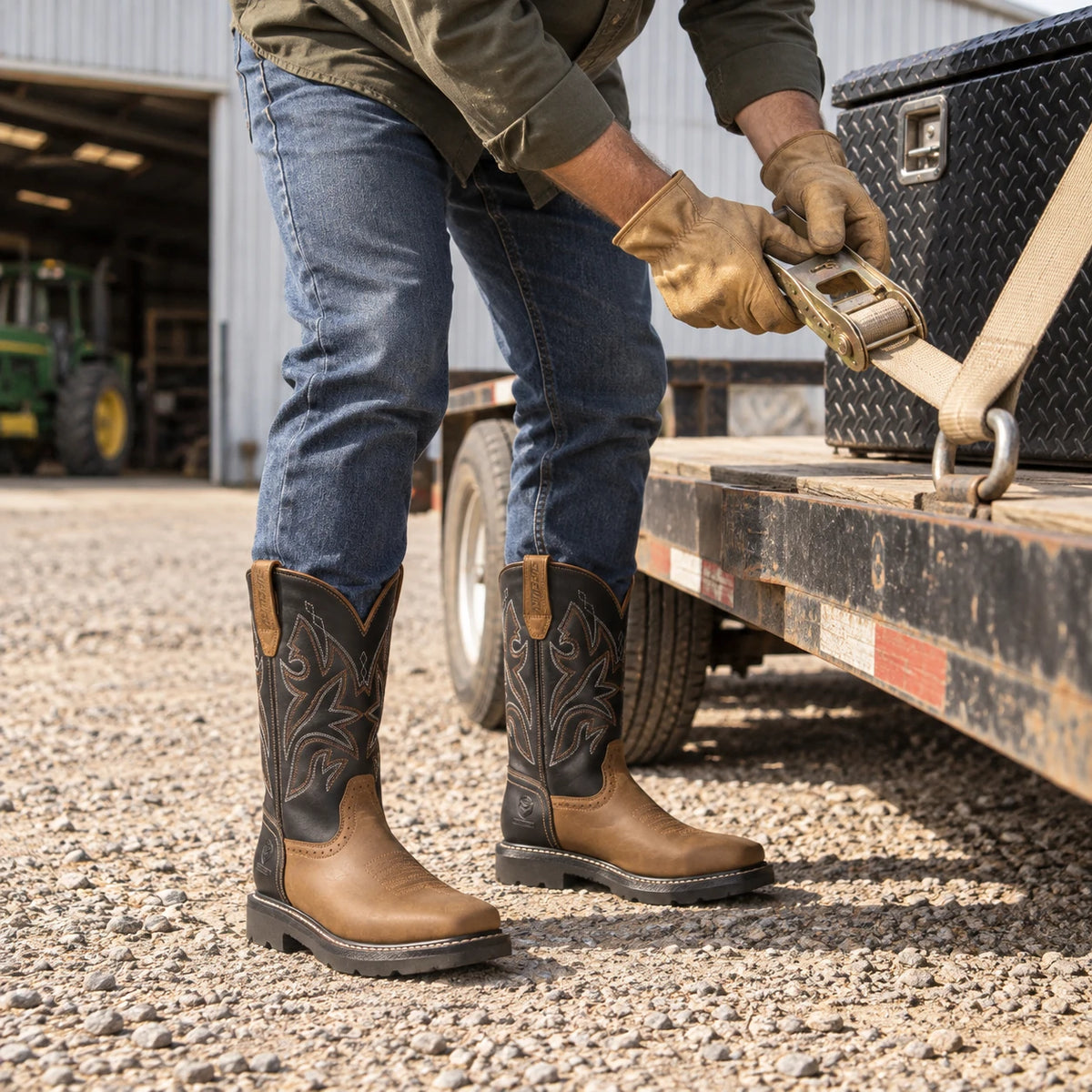 SUREWAY Men’s 1005 10-Inch Brown Western Work Boots – Steel Toe or Soft Toe — detail image 1