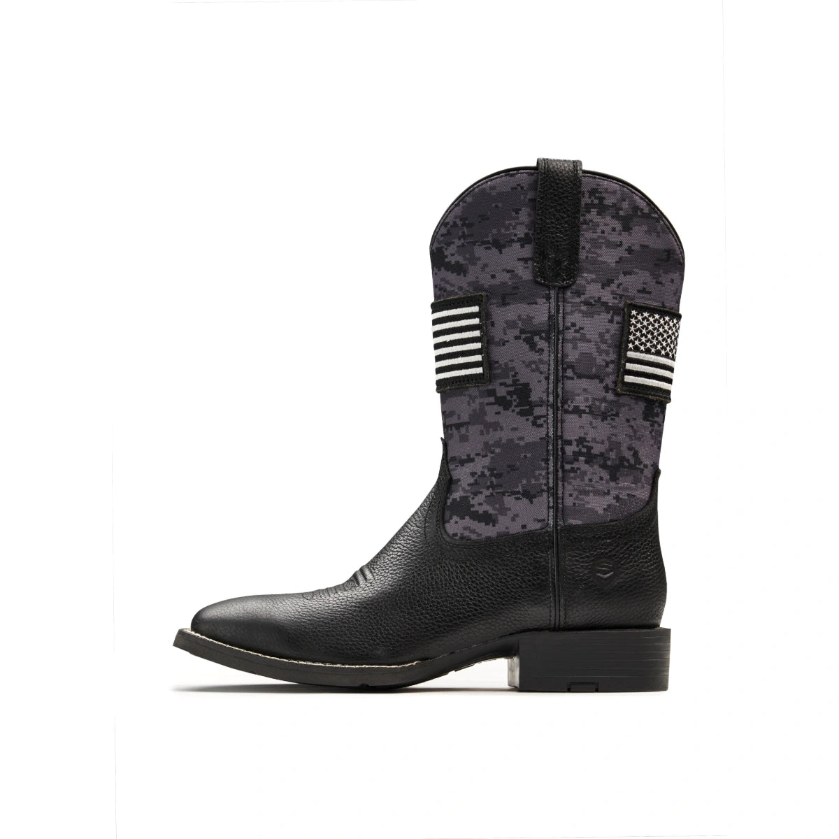 Side view of the SUREWAY 1006 black pattern Western boot