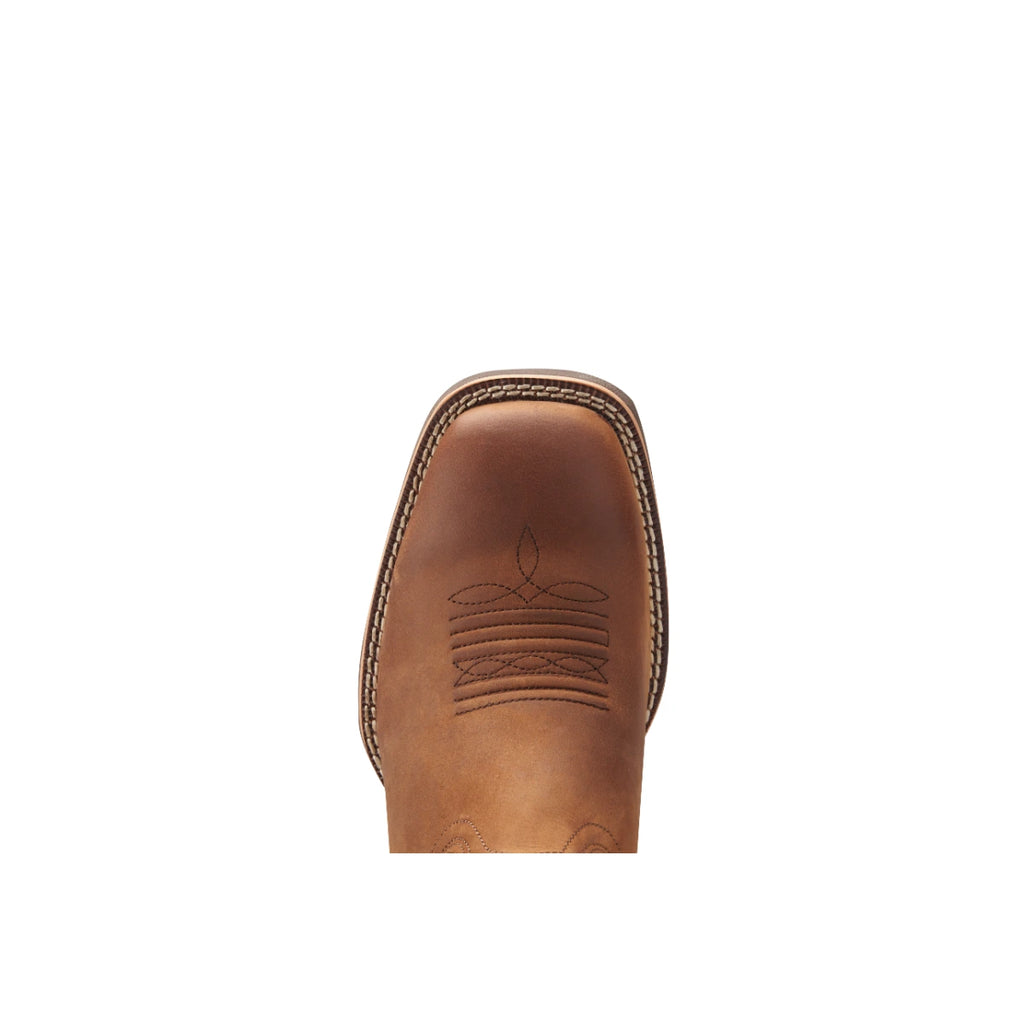 Close-up of the brown leather toe on the SUREWAY 1006 Western boot