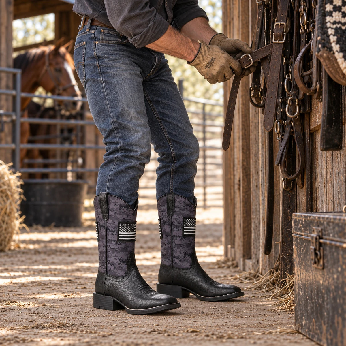 Sureway 1006 Men’s 10-Inch Western Pull-On Boots – Mixed Leather, Rubber Sole — detail image 3