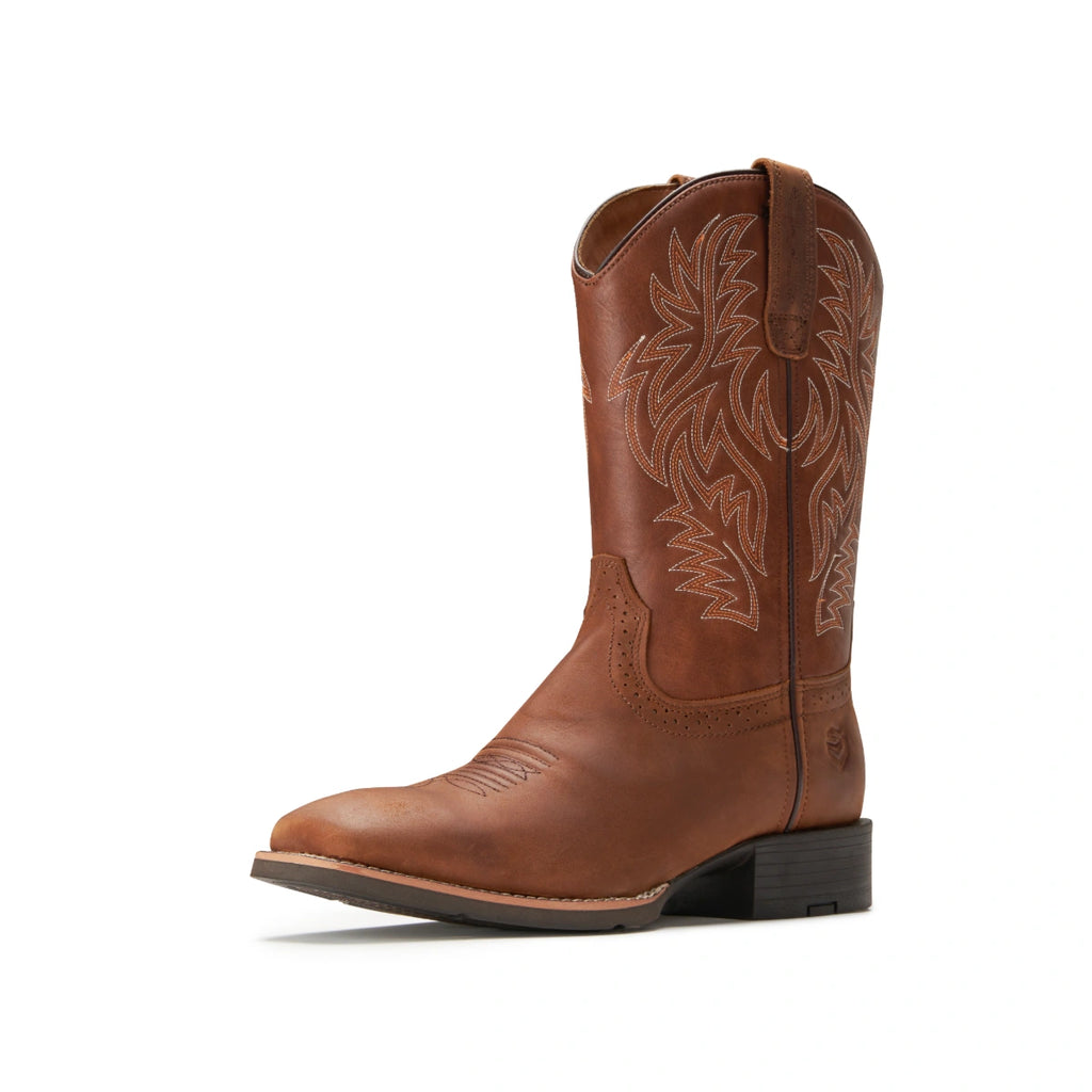SUREWAY 1009 brown 10-inch Western boot, embroidered shaft and side view