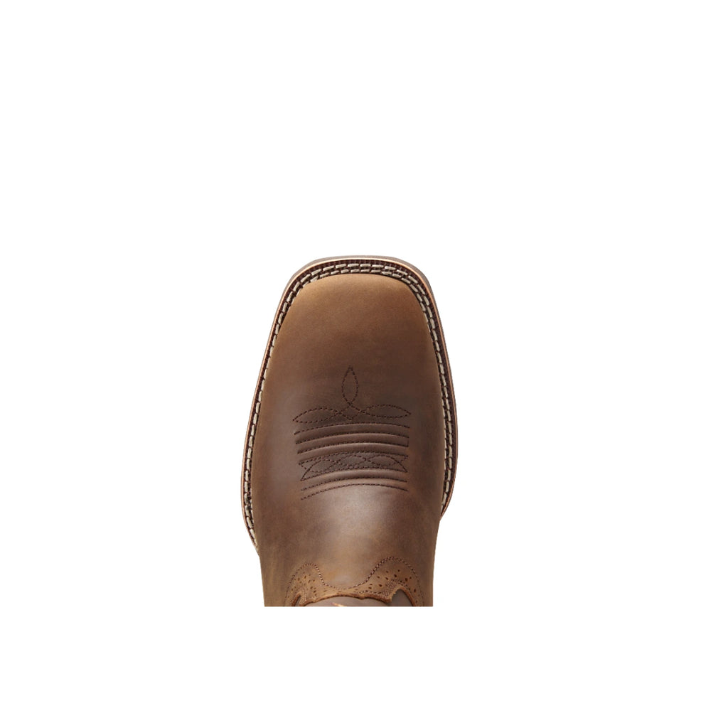 SUREWAY 1009 brown Western boot, top view of the stitched toe