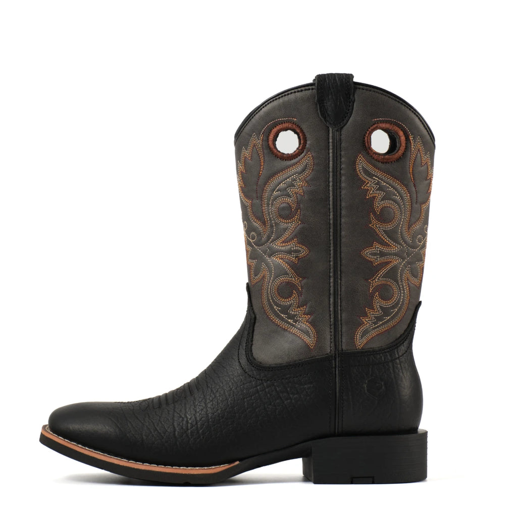 Black Western boots with embroidered shafts
