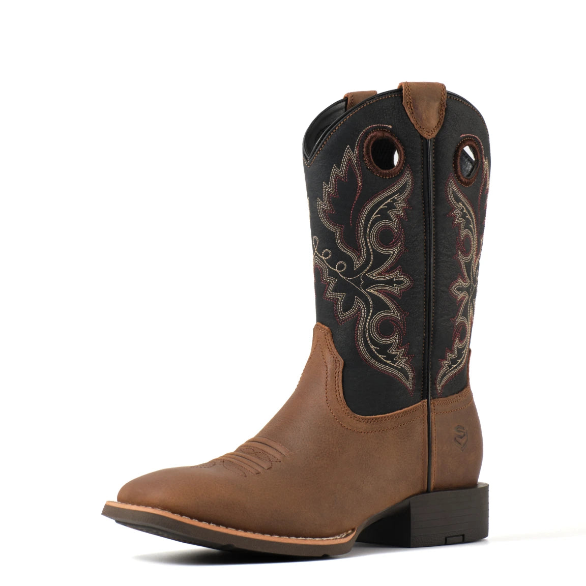 Brown Western boot with black embroidered shaft
