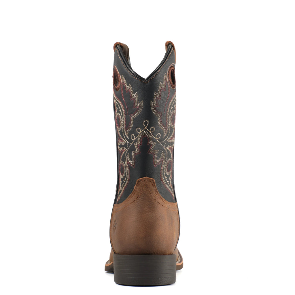 Back view of Western boot with embroidered shaft