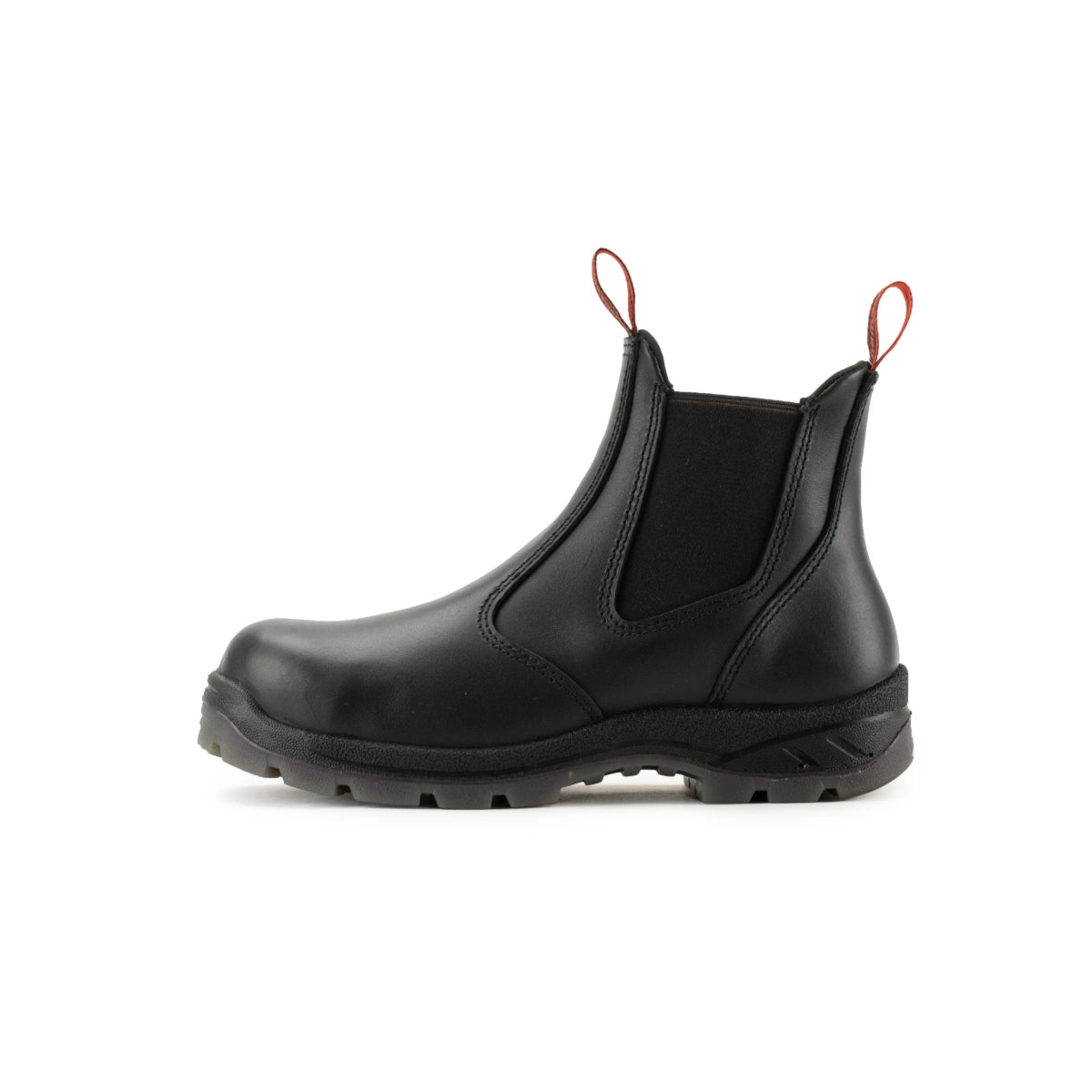 SUREWAY 600 men's black soft toe pull-on work boot, side view.