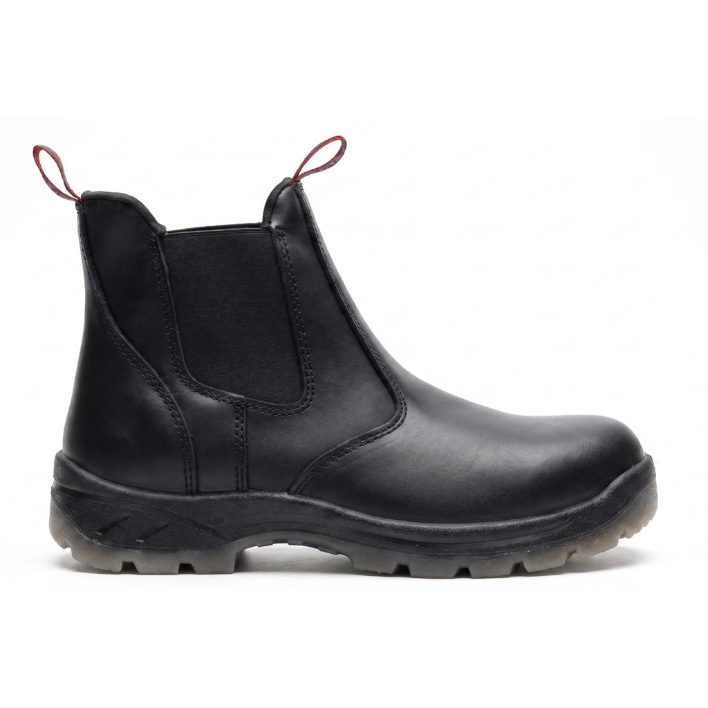 SUREWAY 600 men's black soft toe pull-on work boot, opposite side view.