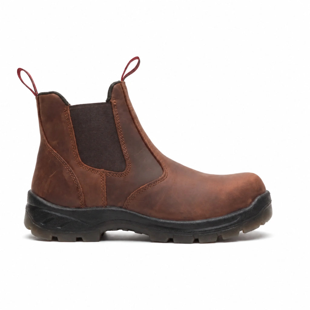 SUREWAY 600 men's brown soft toe pull-on work boot, opposite side view.