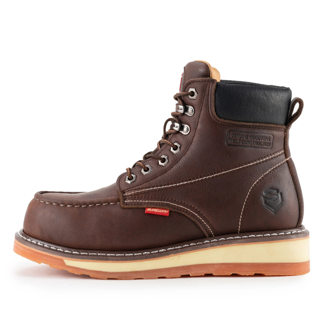 Three-quarter view of a brown SUREWAY 601M lace-up work boot.