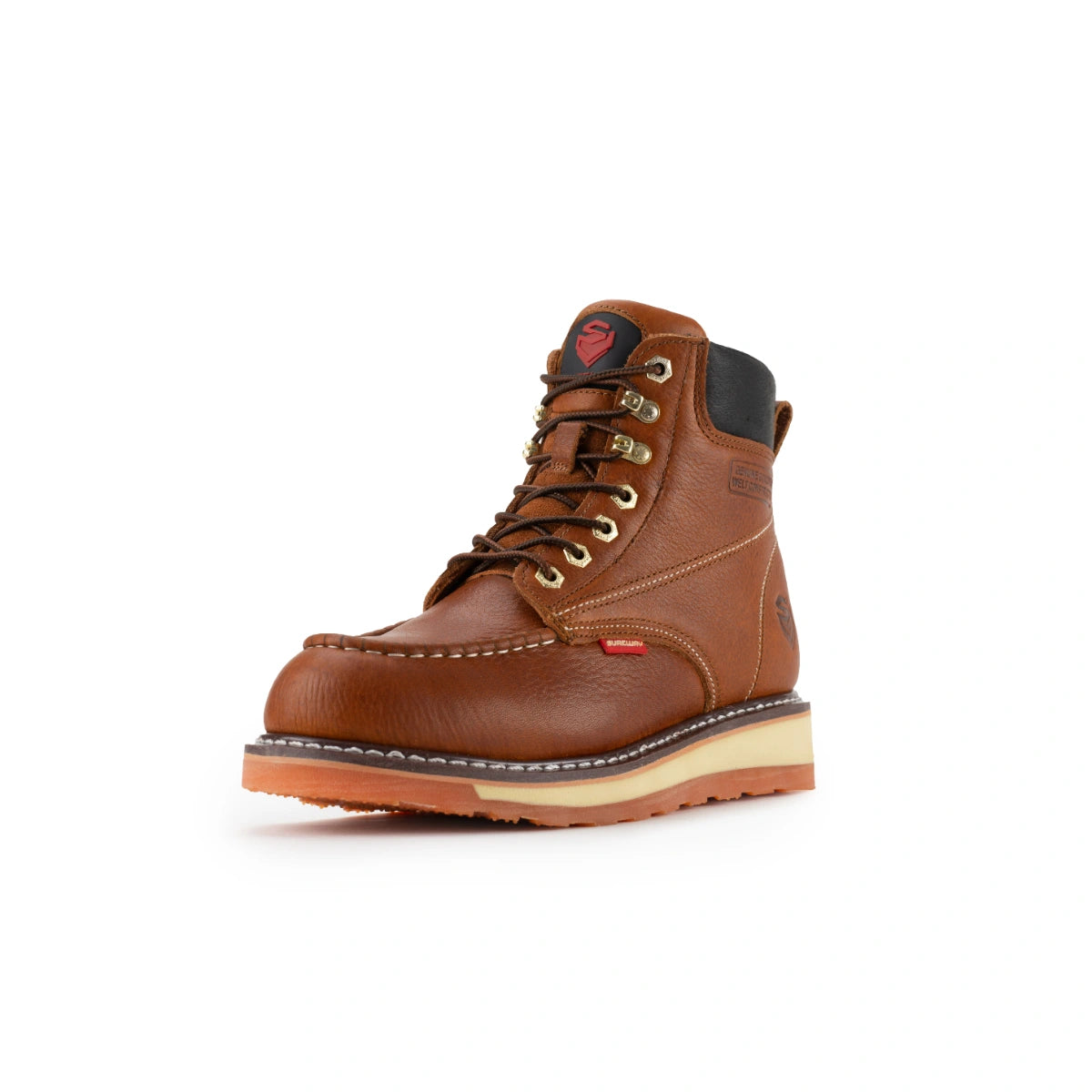 Three-quarter view of a brown SUREWAY 601M lace-up work boot.