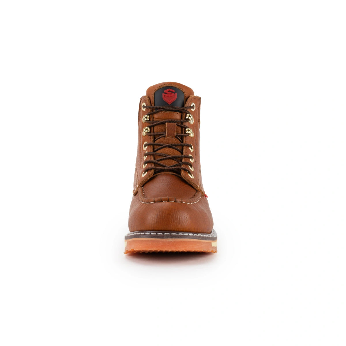 Front view of a brown SUREWAY 601M moc toe work boot.