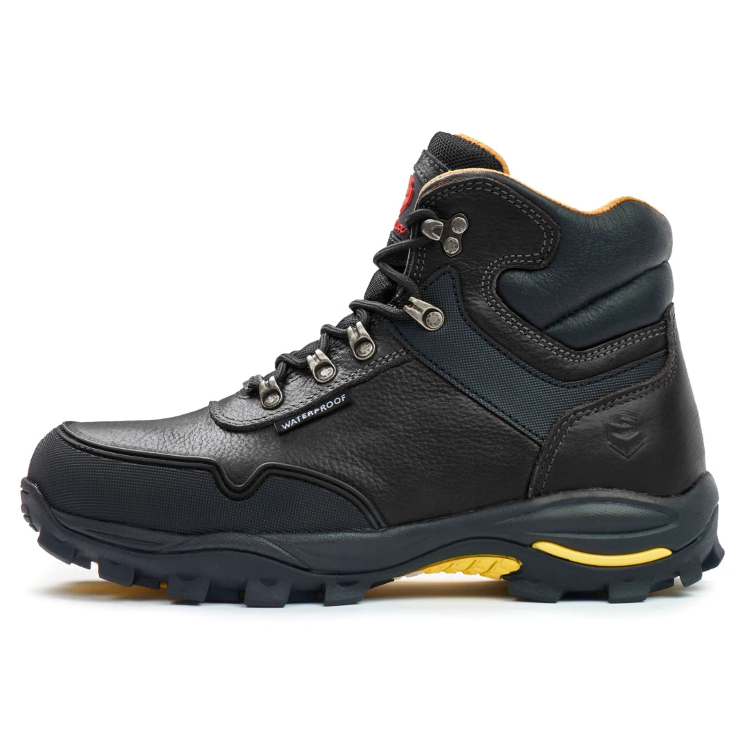 SUREWAY 618 black waterproof work boot, outer side view