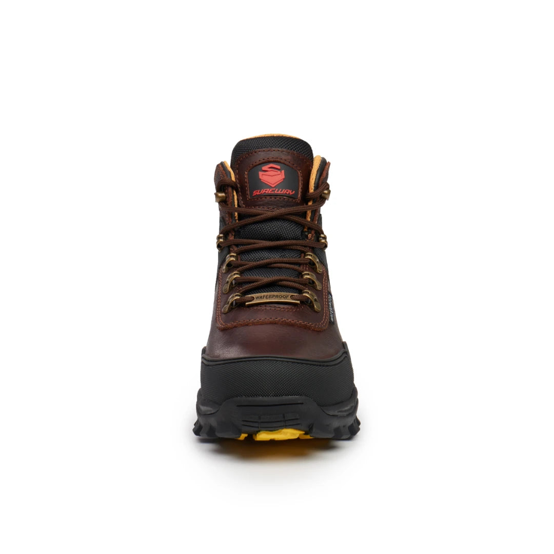 Front view of the SUREWAY 618 men's dark brown lace-up work boot