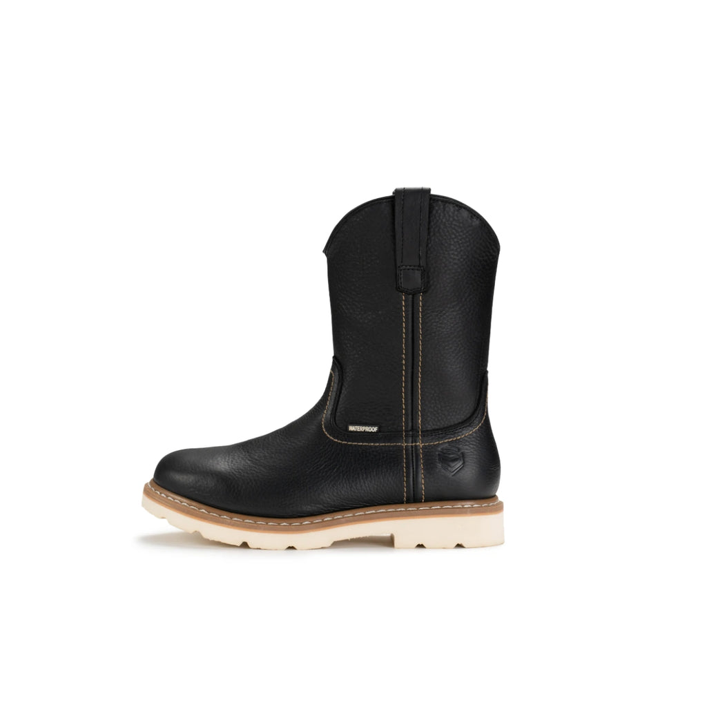 SUREWAY 65102 men's black leather Western boot, side view showing the shaft and beige sole.