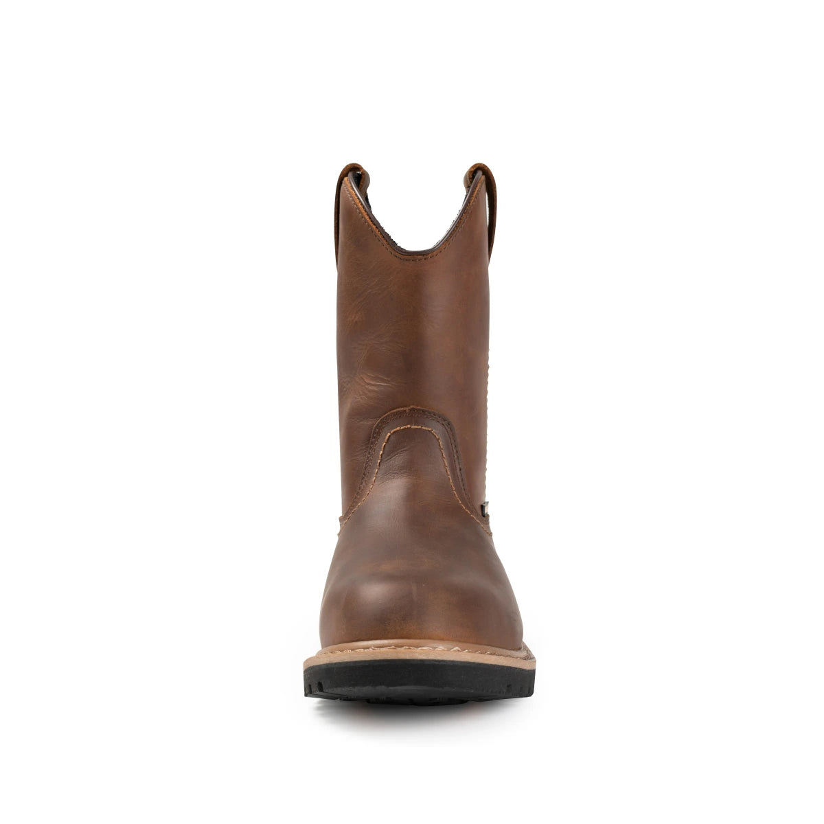 SUREWAY 65102 men's brown leather Western boot, front view showing the shaft and toe.