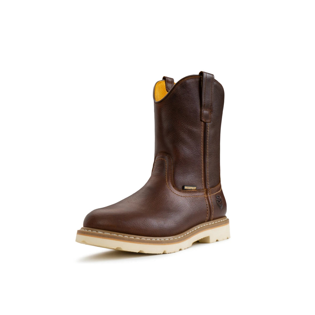 SUREWAY 65102 men's dark brown leather Western boot, three-quarter view with a beige sole.