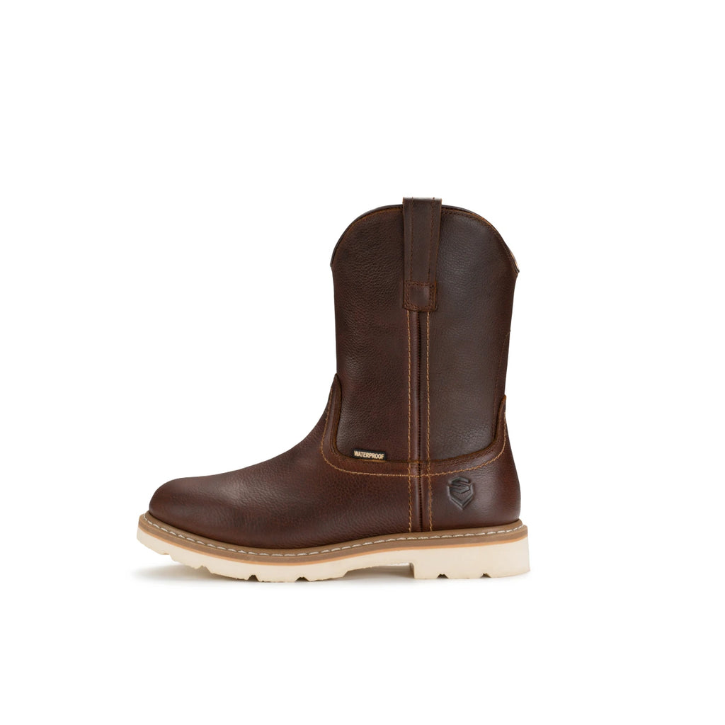 SUREWAY 65102 men's dark brown leather Western boot, side view showing the shaft and beige sole.