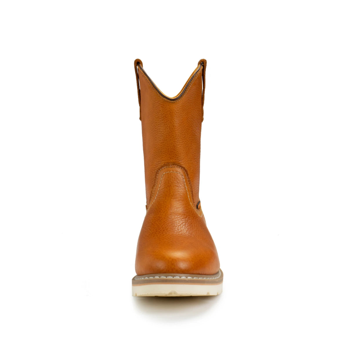 SUREWAY 65102 men's light brown leather Western boot, front view showing the shaft and toe.