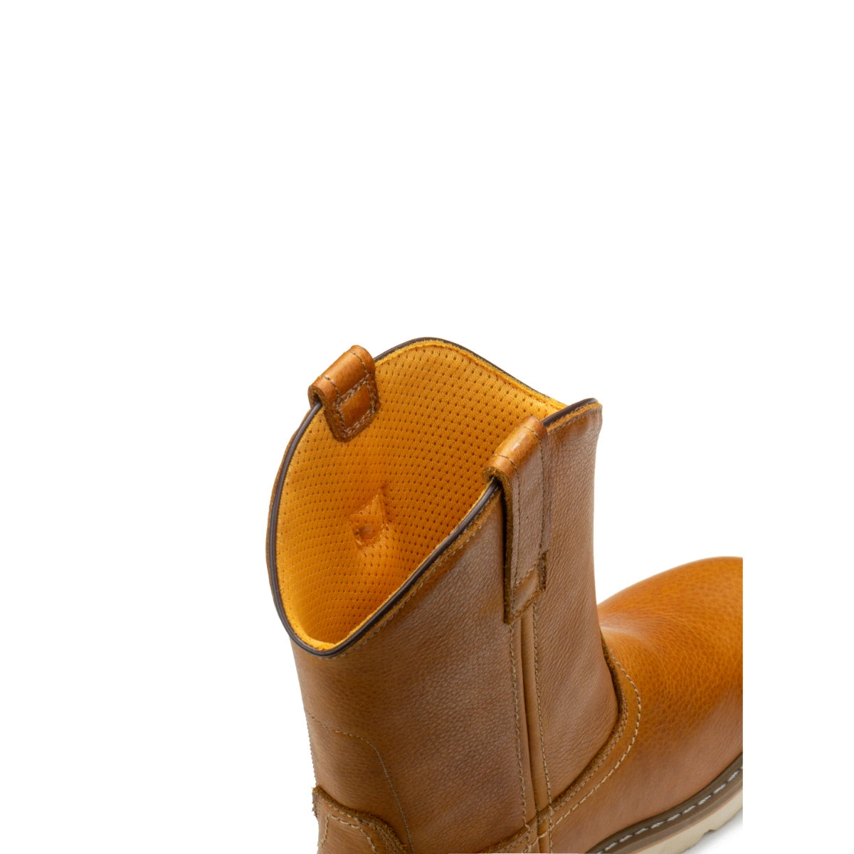 Pair of SUREWAY 65102 men's light brown leather Western boots with beige soles, shown from different angles.