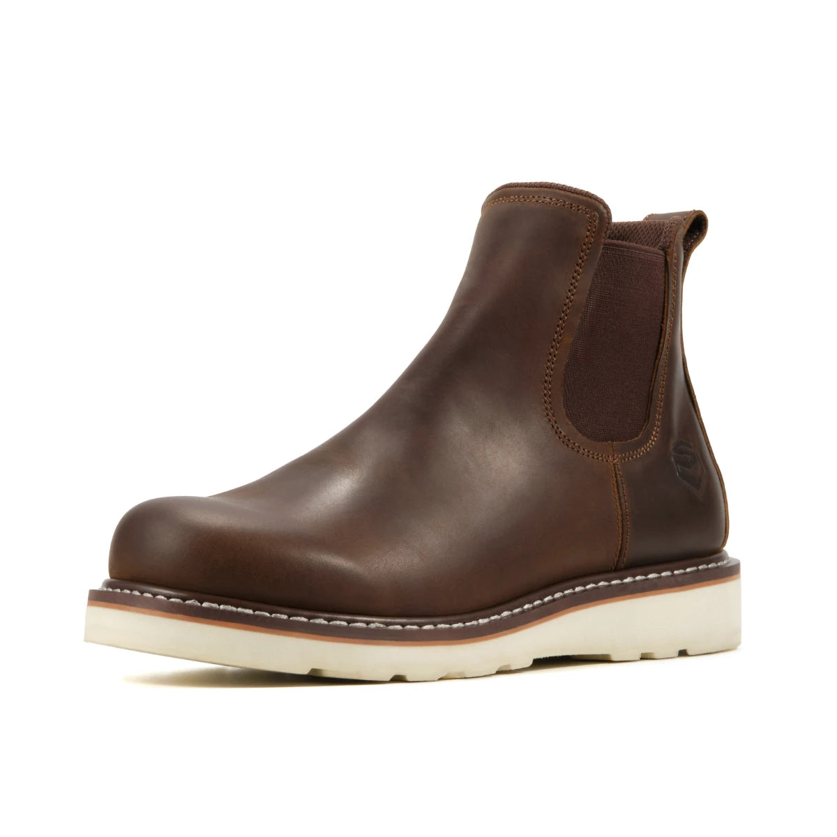 SUREWAY N607 brown Crazy Horse leather Chelsea work boot, three-quarter view
