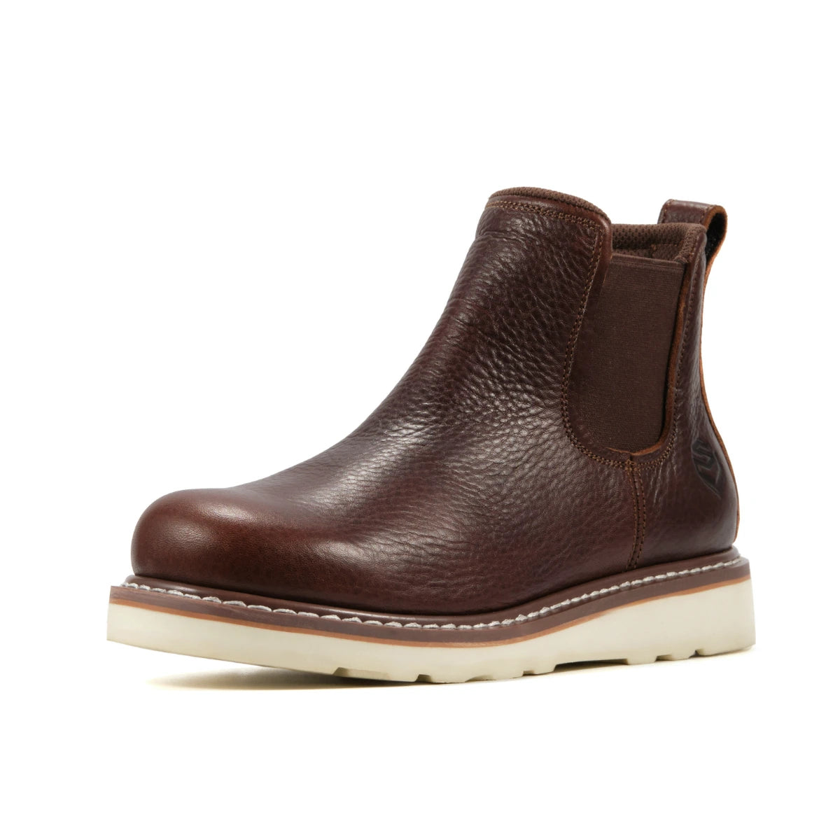 Side view of the SUREWAY N607 dark brown tumbled leather Chelsea work boot