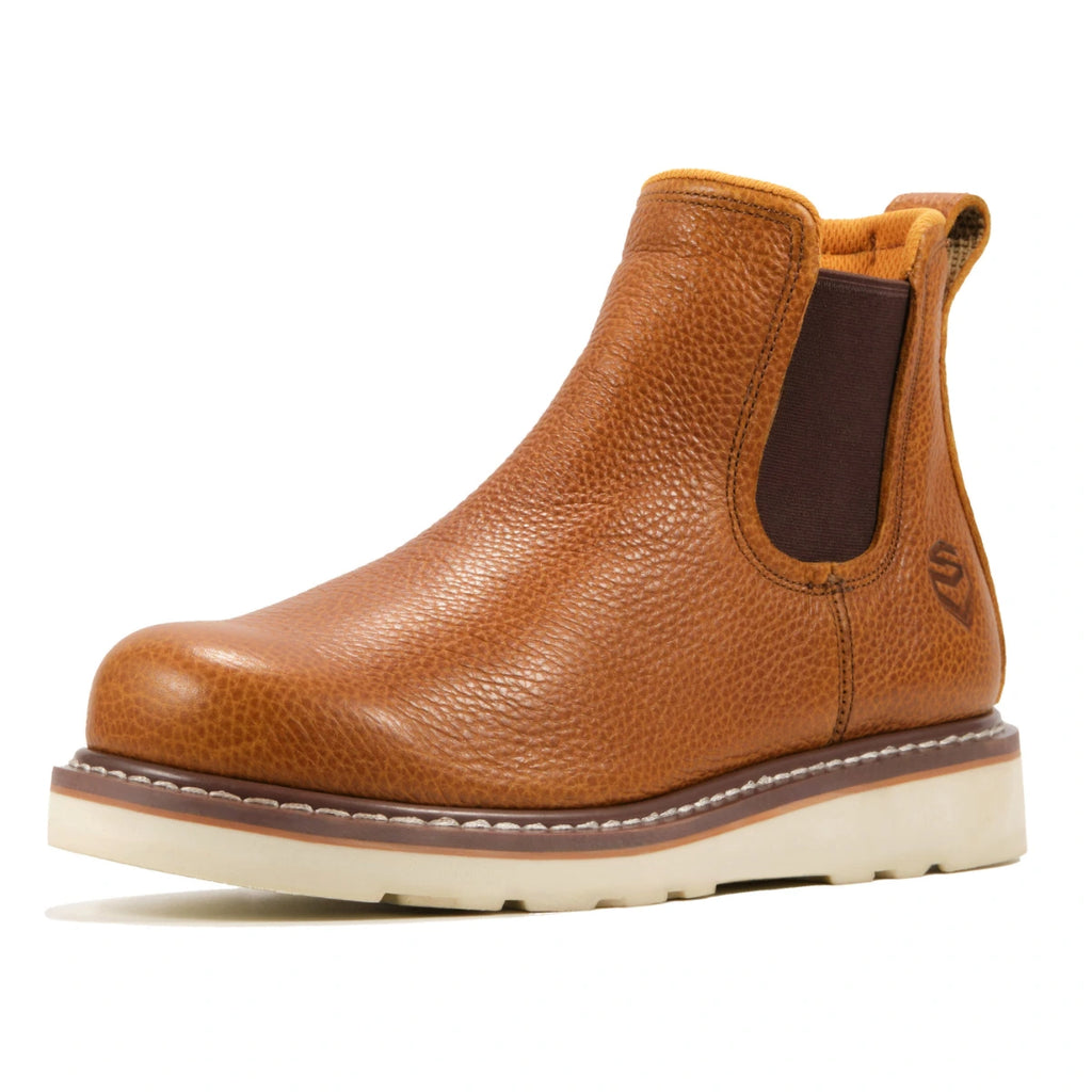 SUREWAY N607 light brown tumbled leather Chelsea work boot, three-quarter view