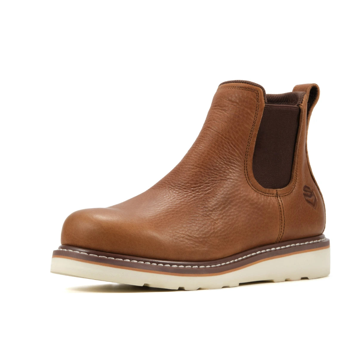 SUREWAY N607 tobacco tumbled leather Chelsea work boot, three-quarter view