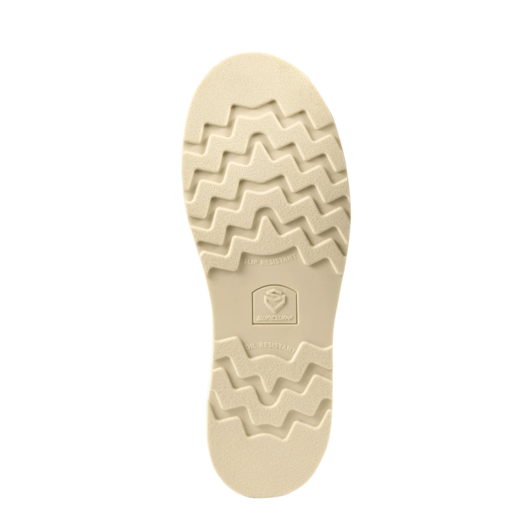 Close-up of the cream slip-resistant outsole on the SUREWAY N607 work boot