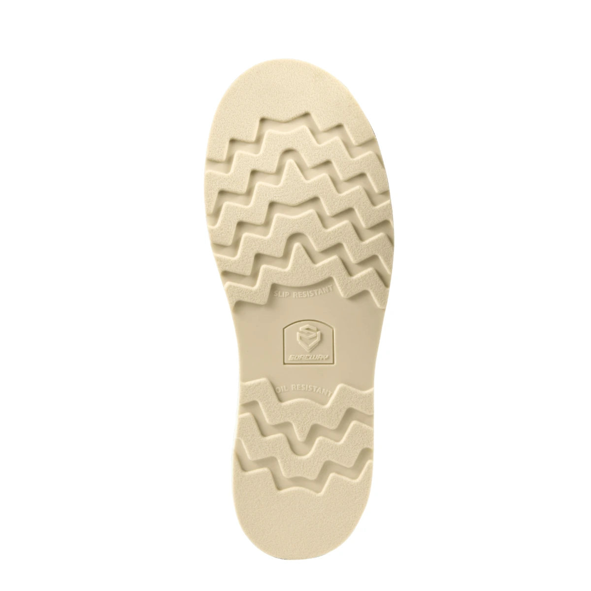 Close-up of the cream slip-resistant outsole on the SUREWAY N607 work boot