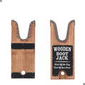 Top and underside views of the SUREWAY wooden boot jack showing its lined heel opening and anti-slip pads.