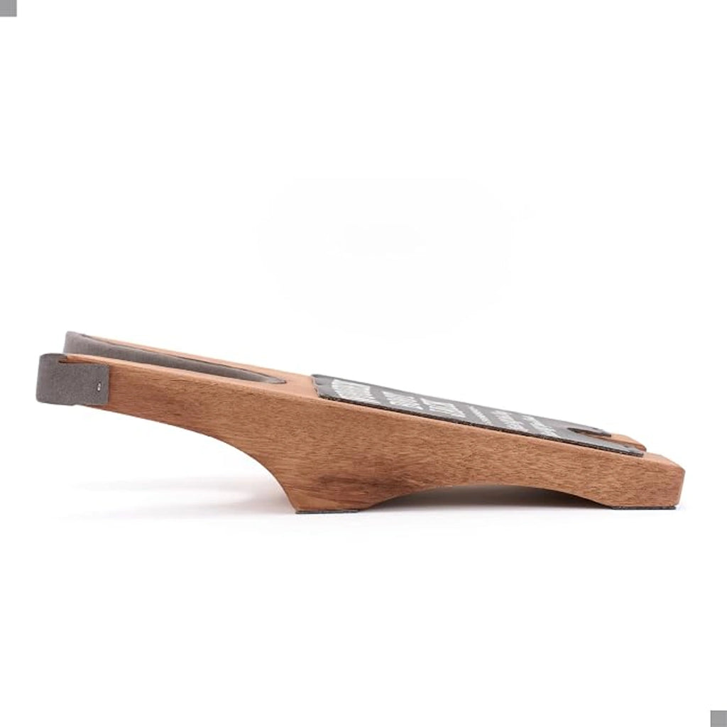 Side view of the SUREWAY wooden boot jack showing its curved base and sloped foot platform.