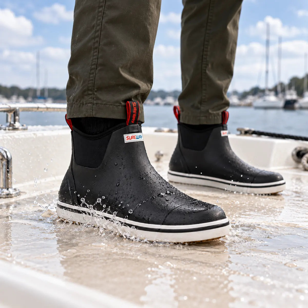 SUREWAY A500 Men’s Waterproof Deck Boots, Slip-On Rubber Boots with 6-Inch Shaft — detail image 2
