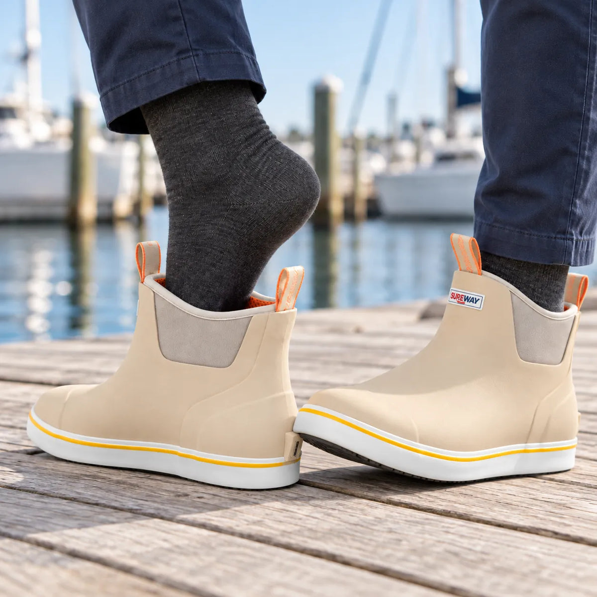 SUREWAY A500 Men’s Waterproof Deck Boots, Slip-On Rubber Boots with 6-Inch Shaft — detail image 1